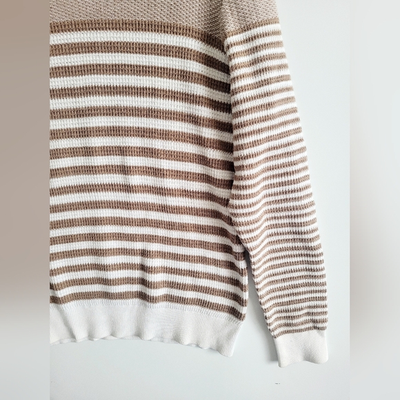 Express Men's 100% Cotton Knit Crew Neck Striped Sweater Biege/White Small - Picture 7 of 16